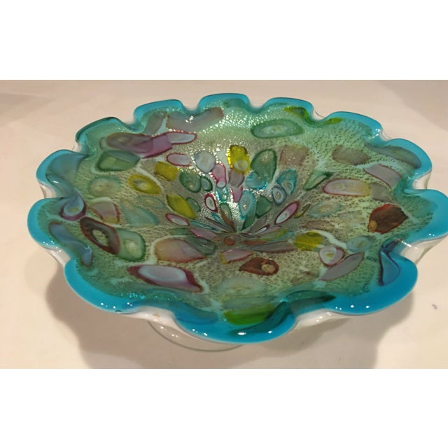 Outstanding confetti colored Murano free form art glass scalloped bowl . Made in Italy Circa 1960’s Pristine condition ....