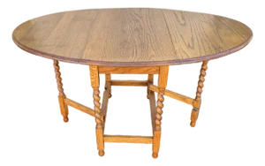 Early 1900's English Oak Barley Twist Oval Gate Leg Table
