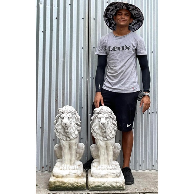 Vintage Traditional Gatekeeper Cast Cement Lion Statues - A Pair For Sale In West Palm - Image 6 of 10
