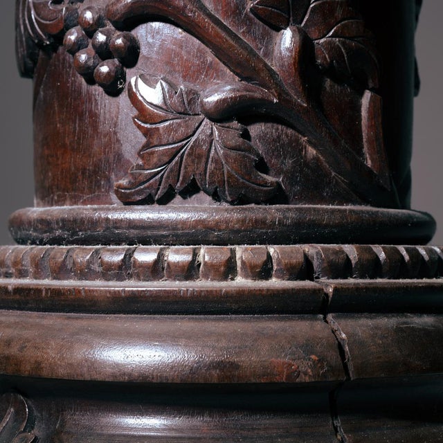 Wood Wooden Pedestals Column with Hand-Carved Grapevine Motif, France, 1950s, Set of 2 For Sale - Image 7 of 14