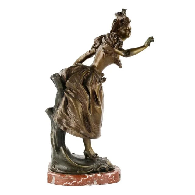 French Bronzed Metal Figure on Marble Base, 1890s For Sale - Image 3 of 8