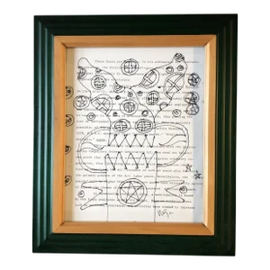 1980’s Contemporary Original Wayne Cunningham Abstract Ink Drawing Framed Signed