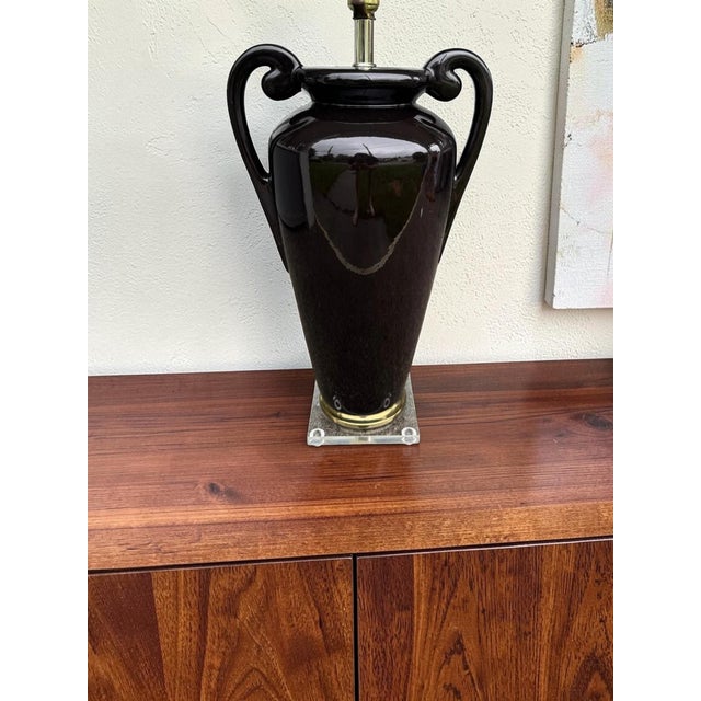 Black Vintage Hollywood Regency Black Amphora Urn Shape Lamp For Sale - Image 8 of 8