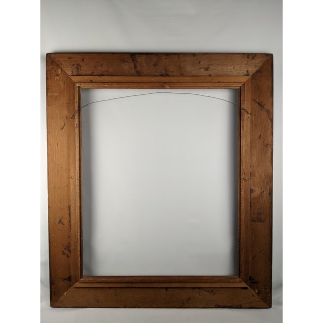 Large Vintage Arts & Crafts Hand-Carved Dark Brown Wood Frame With Linen Liner For Sale - Image 11 of 11