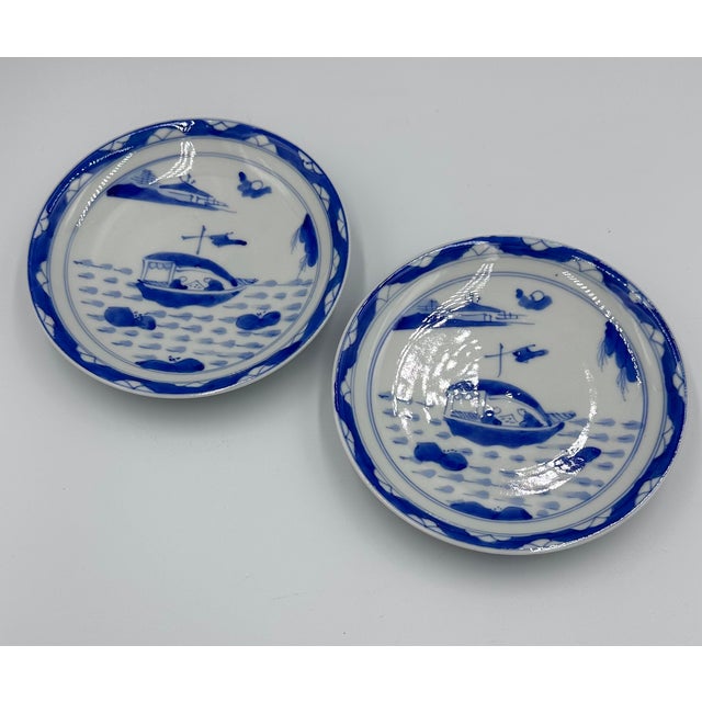 Japanese Antique Japanese Imari Arita Ware Porcelain Blue & White Plate Set For Sale - Image 3 of 5