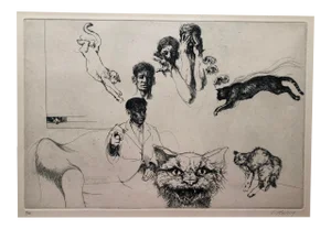 Self Portrait With Cats by Sigmund Abeles 1965