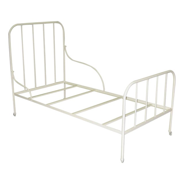 New Handmade Single Twin Bed in White Cream Iron For Sale