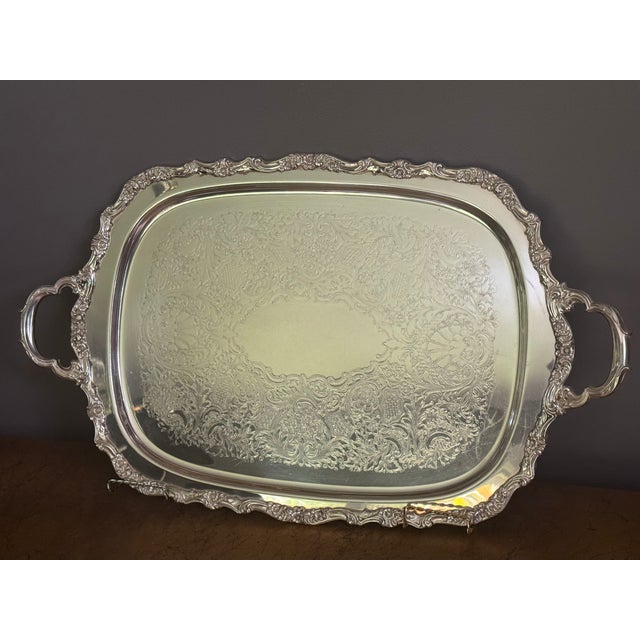Silver Vintage Silver-Plated Butler Tray in the "Countess" Pattern by the International Silver Company For Sale - Image 8 of 18