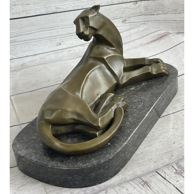 2020s Handcrafted Henry Moore Mountain Lion Bronze Sculpture Marble Base Figurine For Sale - Image 5 of 10