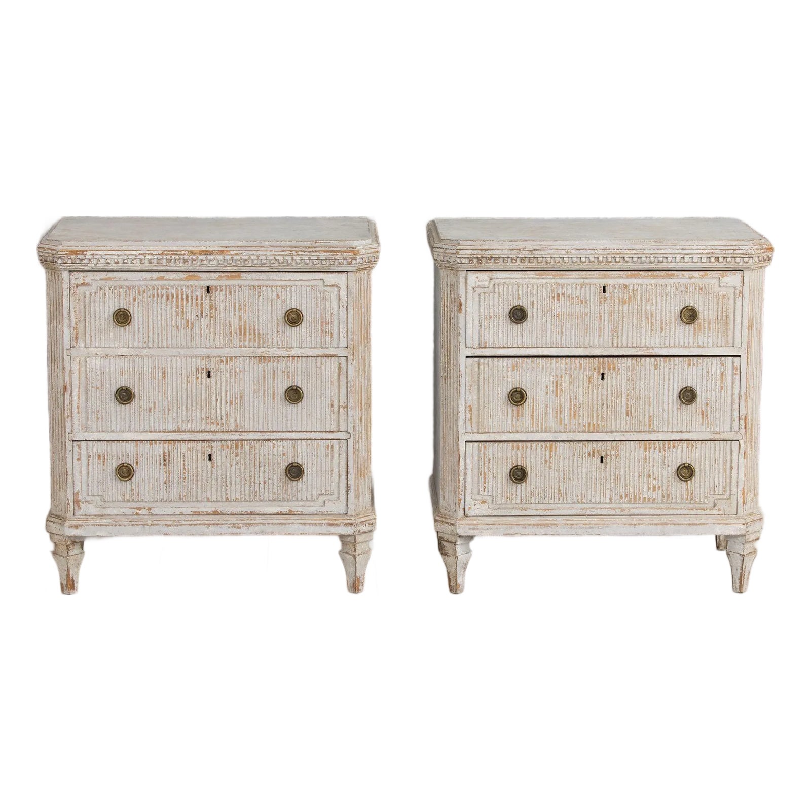 Pair 19th C. Swedish Gustavian Painted Bedside Commodes With Reeded ...