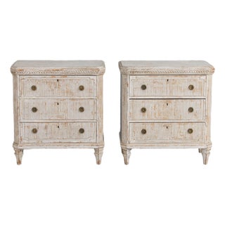Pair 19th C. Swedish Gustavian Painted Bedside Commodes With Reeded Drawers For Sale