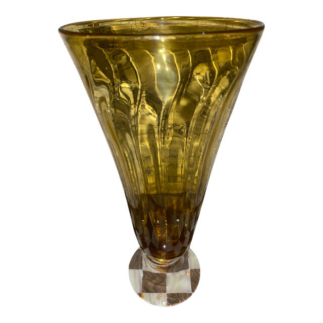 Amber Glass Vase. Vintage 1950s Pedestal Amber Glass Vase, Made in England For Sale