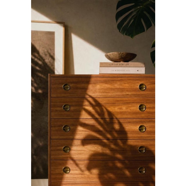 Mid-Century Danish Modern High Teak Highboy with Brass Handles, 1960s For Sale - Image 16 of 18