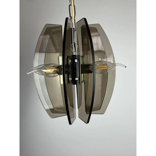 Metal Murano Glass Pendant Light from Veca, Italy, 1970s For Sale - Image 7 of 12