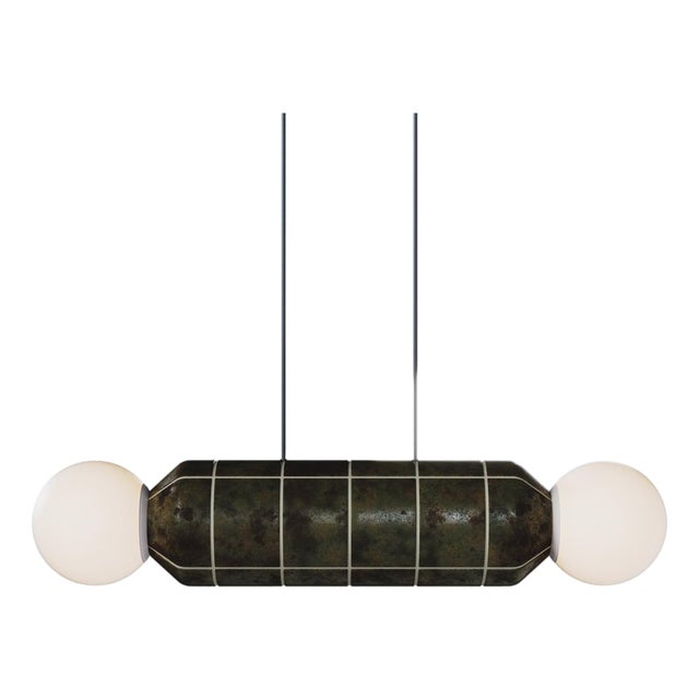 Modern Horizontal Pendant Light With Ceramic Base – Swampy – Handcrafted For Sale