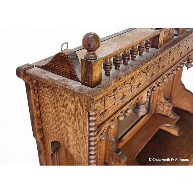 Antique Victorian Revival Quartered Oak Stick & Ball Hanging Shelf, 1890 For Sale In New York - Image 6 of 11