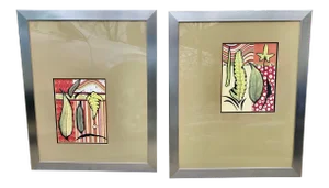 Contemporary Abstract Botanical Reproduction Prints, Framed - a Pair