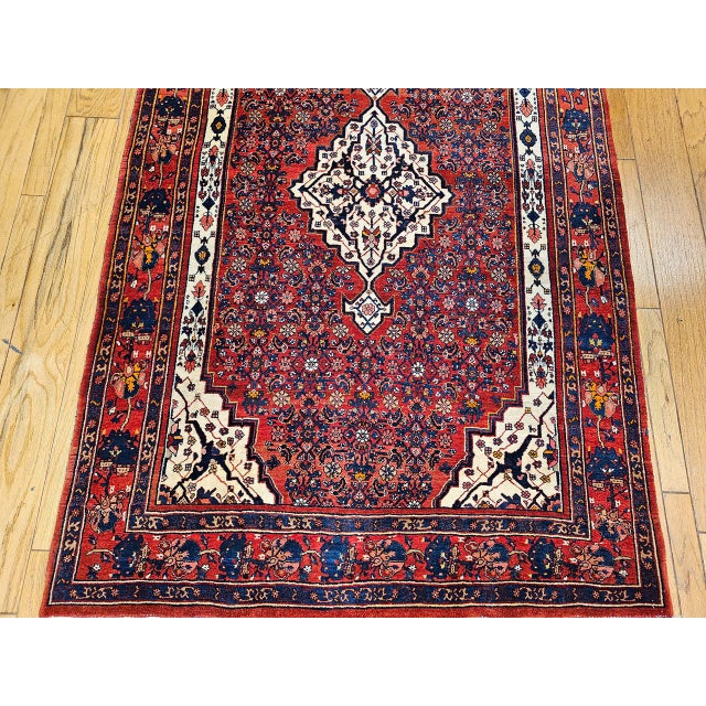 Vintage Persian Bidjar Rug, Hand-Knotted Wool, Herati Geometric Pattern, Red & Ivory, 5x8 For Sale - Image 11 of 16