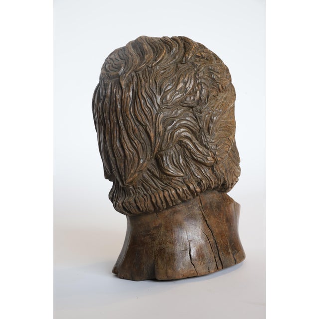 Brown Early 20th Century Hand Carved Wooden Head Scutlpture For Sale - Image 8 of 13