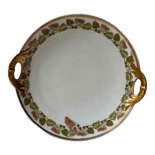 Vintage Haviland & Co. Limoges France Water Lilies Pattern Handled Serving Platter with Gold Trim For Sale