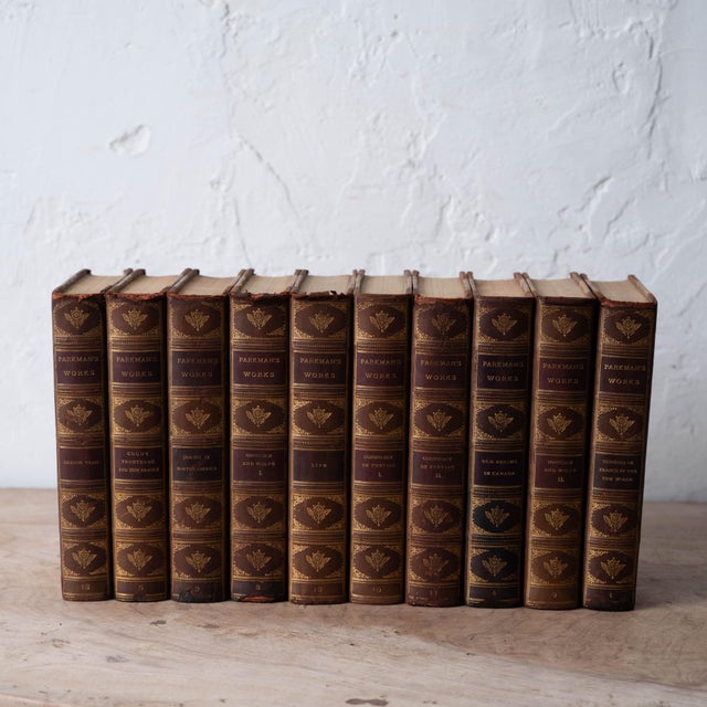 Ten volumes of Parkman's Works, published by Little, Brown and Company of Boston in 1905 and bound in three-quarter brown...