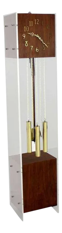 Mid Century Modern Walnut Lucite Grandfather Clock With Chime
