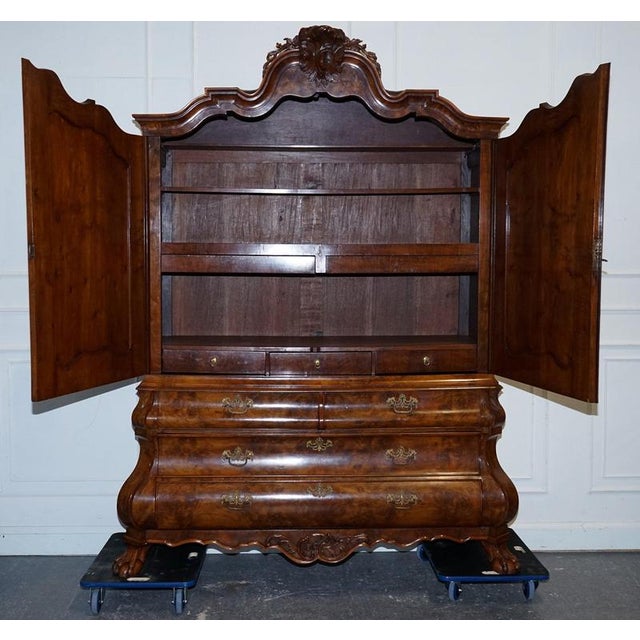 Antique Dutch Louis XV Style Burr Walnut Bombay Linen Press Cabinet, 1750 For Sale - Image 14 of 18
