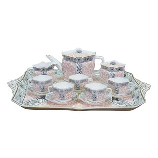Antique Aesthetic Powell Bishop & Stonier Crane Chintz Tea Coffee Demitasse Set - Set of 16 For Sale