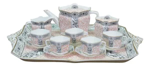 Antique Aesthetic Powell Bishop & Stonier Crane Chintz Tea Coffee Demitasse Set - Set of 16
