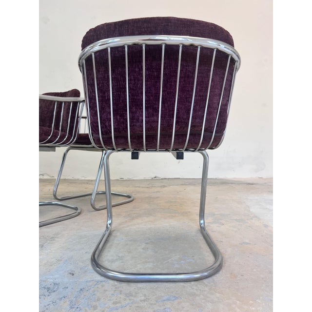 Purple Cantilever Chair in Chrome with Purple Upholstery by Gastone Rinaldi For Sale - Image 8 of 11