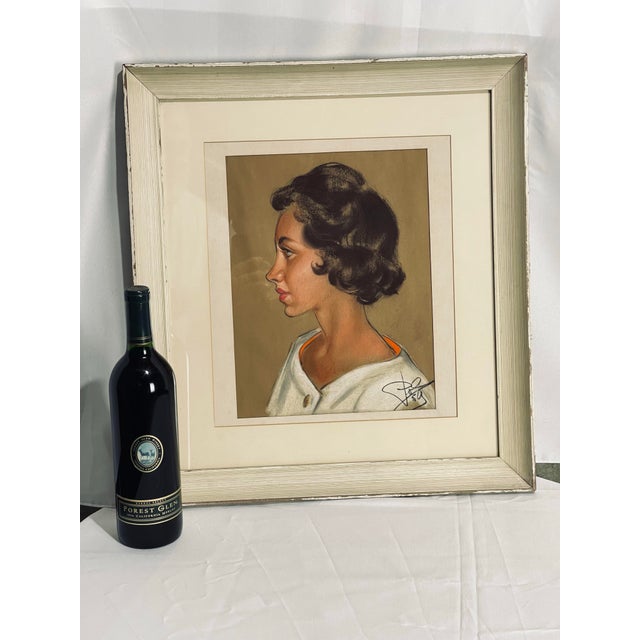 Portraiture Vintage 1950s Pastel Portrait of Young Woman For Sale - Image 3 of 12