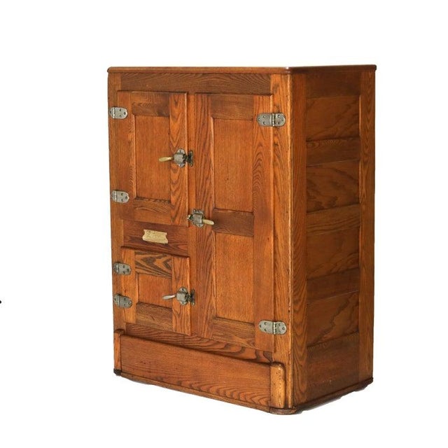 Antique Grand Rapids Refrigerator Co. Oak Three-Door Leonard Icebox Circa 1920 For Sale - Image 11 of 14