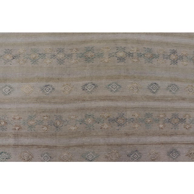 Cream Turkish Vintage Gallery Flat-Weave Kilim With Stripes and Embroideries For Sale - Image 8 of 12