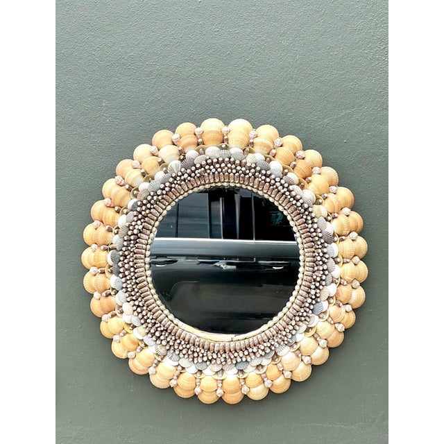 Vintage Shell Encrusted Round Wall Mirror For Sale In West Palm - Image 6 of 18