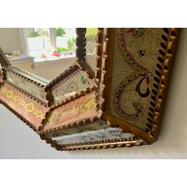 Spanish Colonial Mirror Reverse Hand Painted Glass Frame by Edmundo Contreras For Sale In Providence - Image 6 of 8