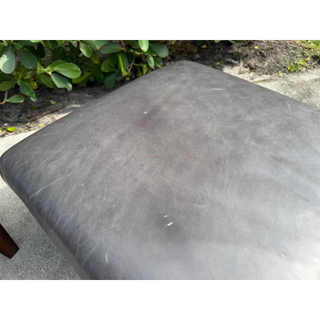 King Hickory Gray Leather Nailhead Ottomans, a Pair For Sale - Image 12 of 12