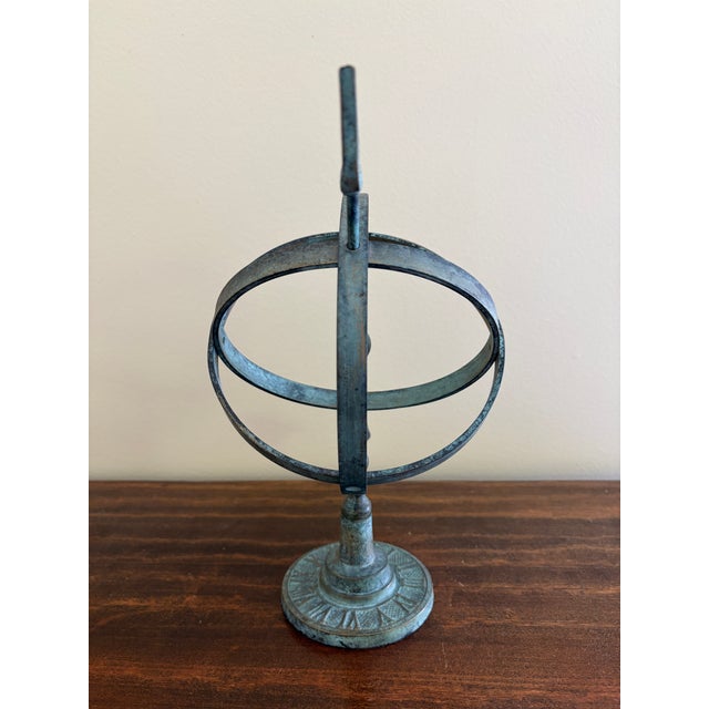 Late 20th Century Rustic Verdigris Iron Armillary Sphere – European Garden Accent For Sale - Image 9 of 9
