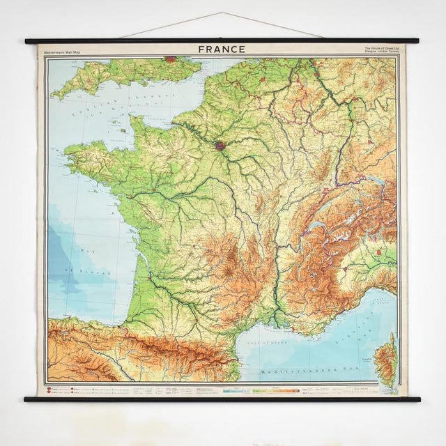 1960s Large Antique French School Map of France by Westermann, 1960s For Sale - Image 5 of 5