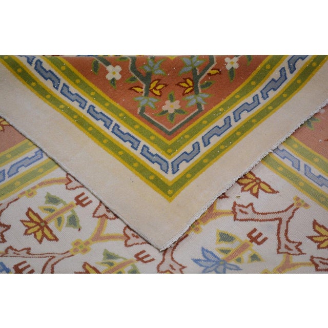 Textile Vintage Chinese Art Deco Knotted Wool Rug, 10'9''x10'6'' For Sale - Image 7 of 7