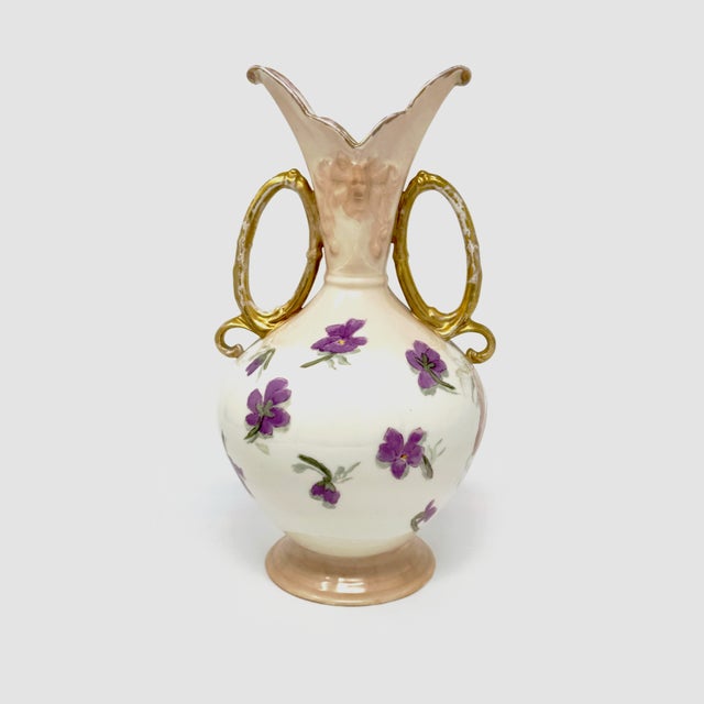 Early 20th Century Hand-Painted Floral Porcelain Vase With Gold Handles, 10 Inch For Sale - Image 5 of 7
