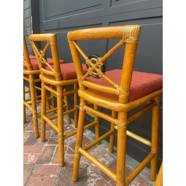 McGuire Set of Five McGuire Bar / Counter Stools For Sale - Image 4 of 9