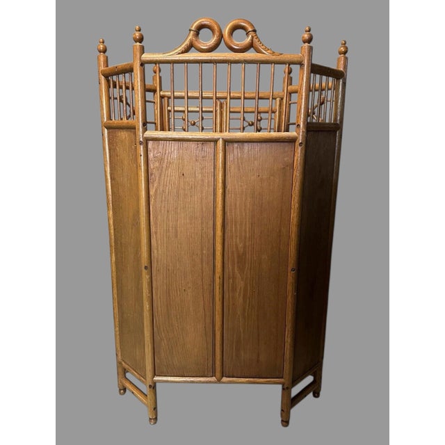 Antique Victorian Oak Stick & Ball Curio Cabinet China Display Case 35” X 21” For Sale - Image 6 of 10