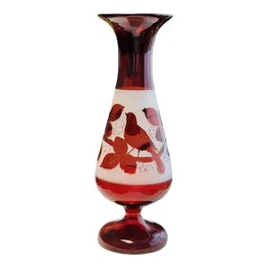 1930s Bohemian Czech Hand Blown Ruby Red Glass Vase