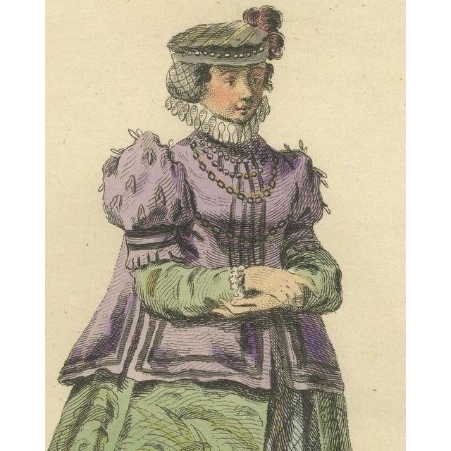 Jefferys, Noblewoman of Swabia in Purple Jacket and Green Skirt, Costume of 1581, 1757, Engraving For Sale - Image 4 of 9