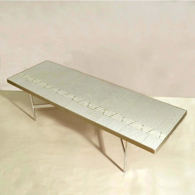 Rectangular White Mosaic Coffee Table on Chrome Legs For Sale - Image 6 of 7