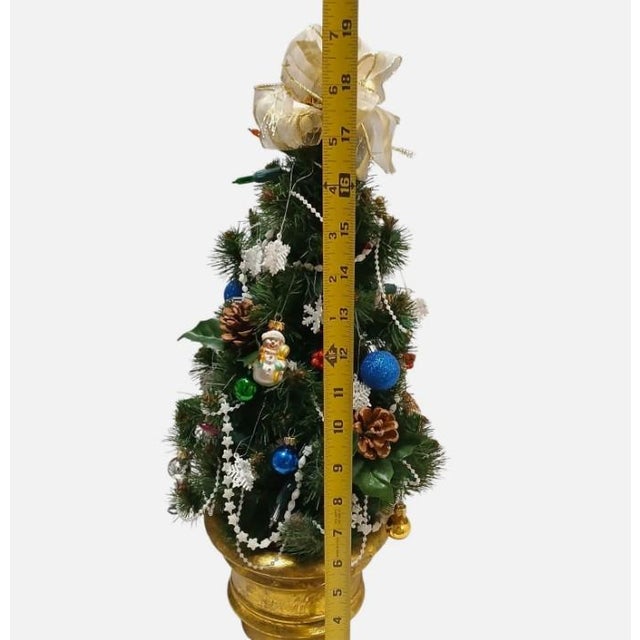 Whimsical Victorian Mini Christmas Tree 19” Tabletop Lights Ornaments Gold Pot For Sale - Image 17 of 17