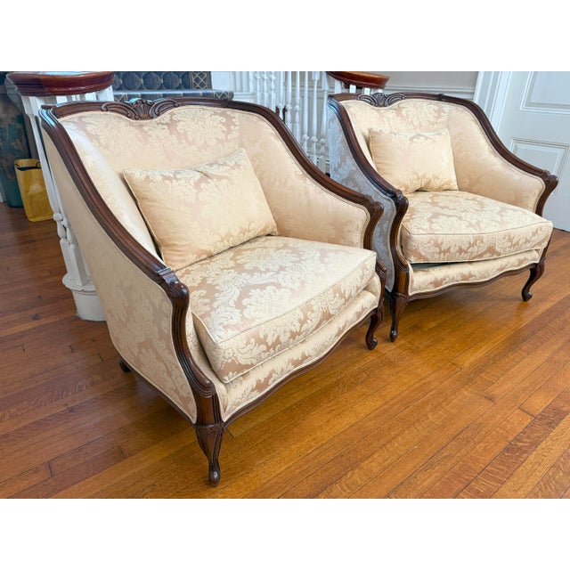Vintage Henredon Bergère Chairs in Gilded Damask- Set of 2 For Sale In Boston - Image 6 of 12