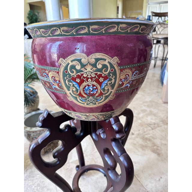 Chinese Export Porcelain Fishbowls on Carved Wood Stands - A Pair For Sale - Image 6 of 7