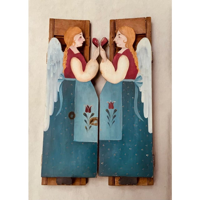 Blue 1940s Peter Hunt Style Blue Painted Wood Angel Window Shutters For Sale - Image 8 of 9