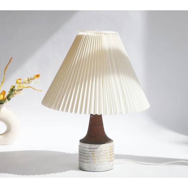 Vintage Modern Danish Ceramic Lamp with Pleaded Shade, 1960s For Sale - Image 10 of 10
